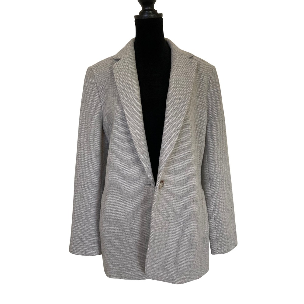 Ann Taylor Grey Wool Blend Textured Oversized Blazer Jacket Size 10 479527